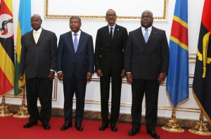 DA ESQUERDA PARA DIREITA OS PRESIDENTES: YOWERI MUSEVENI (UGANDA), JOÃO LOURENÇO (ANGOLA), PAUL KAGAME (RUANDA) E FÉLIX TSHISEKEDI (RDC) (ARQ). FOTO: FRANCISCO MIUDO